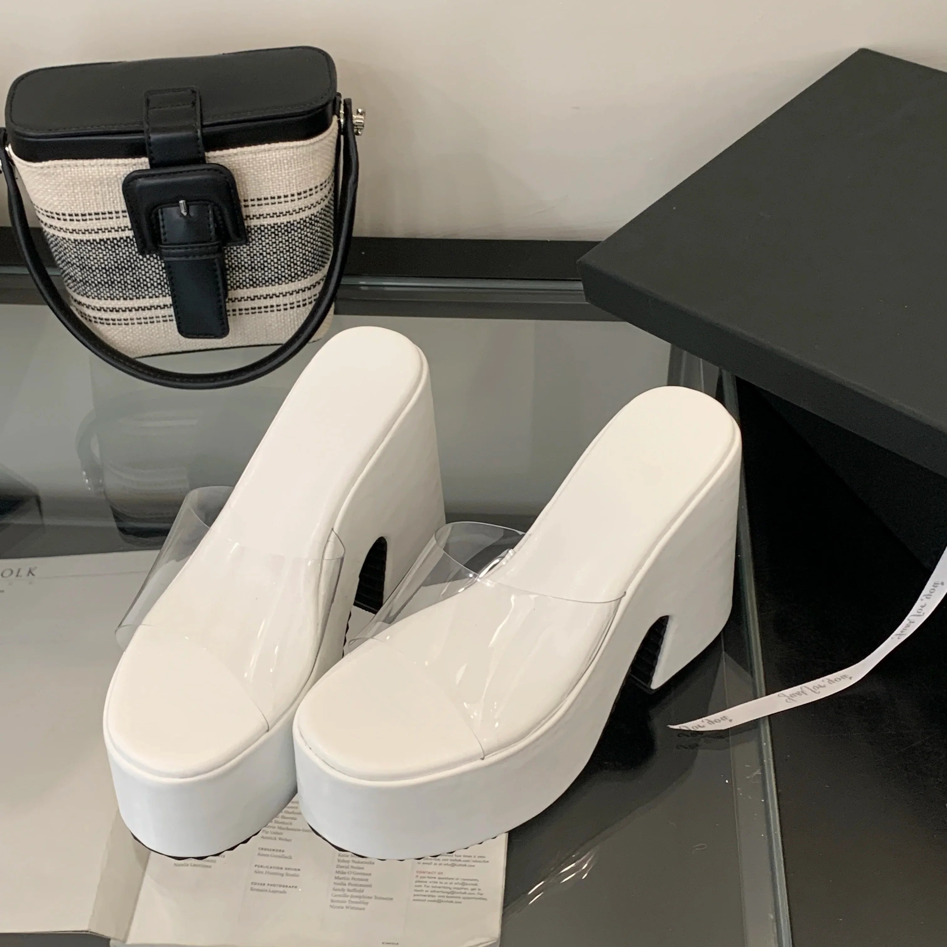 Summers Chunky Women Slippers Fashion Elegant PVC Transparent Platform Wedges Heel Slides Ladies Casual Outdoor Beach Sandalias