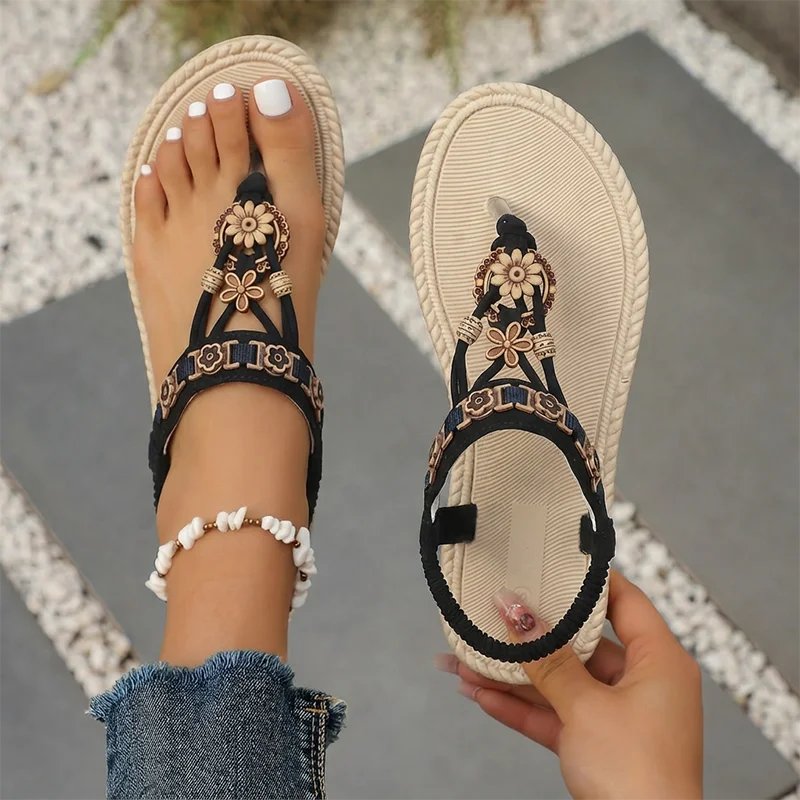 2026 Bohemia Style Flats Sandals Women Summer Slip On Clip Toe Beach Sandles Woman Lightweight Plus Size 43 Gladiator Sandalias