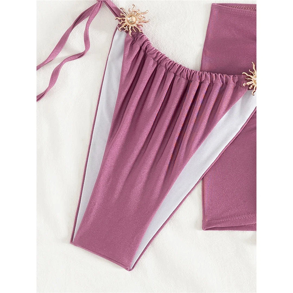 With Skirt Halter High Cut Strappy Bikini Female Swimsuit Women Swimwear Three-Pieces Bikini Set Bather Bathing Suit Swim V6398