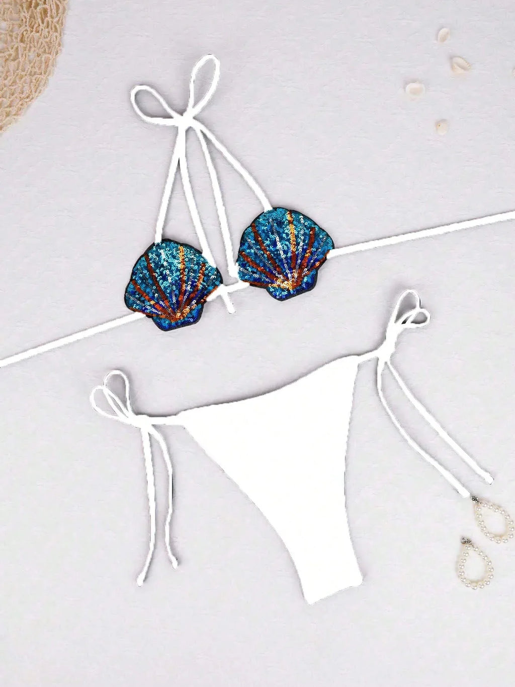 New Shiny Sequin Shell Starfish Bikini Set Women Sexy Push Up Pleate Thong Swimsuit Brazilian Beach Bathing Suit Micro Swimwear