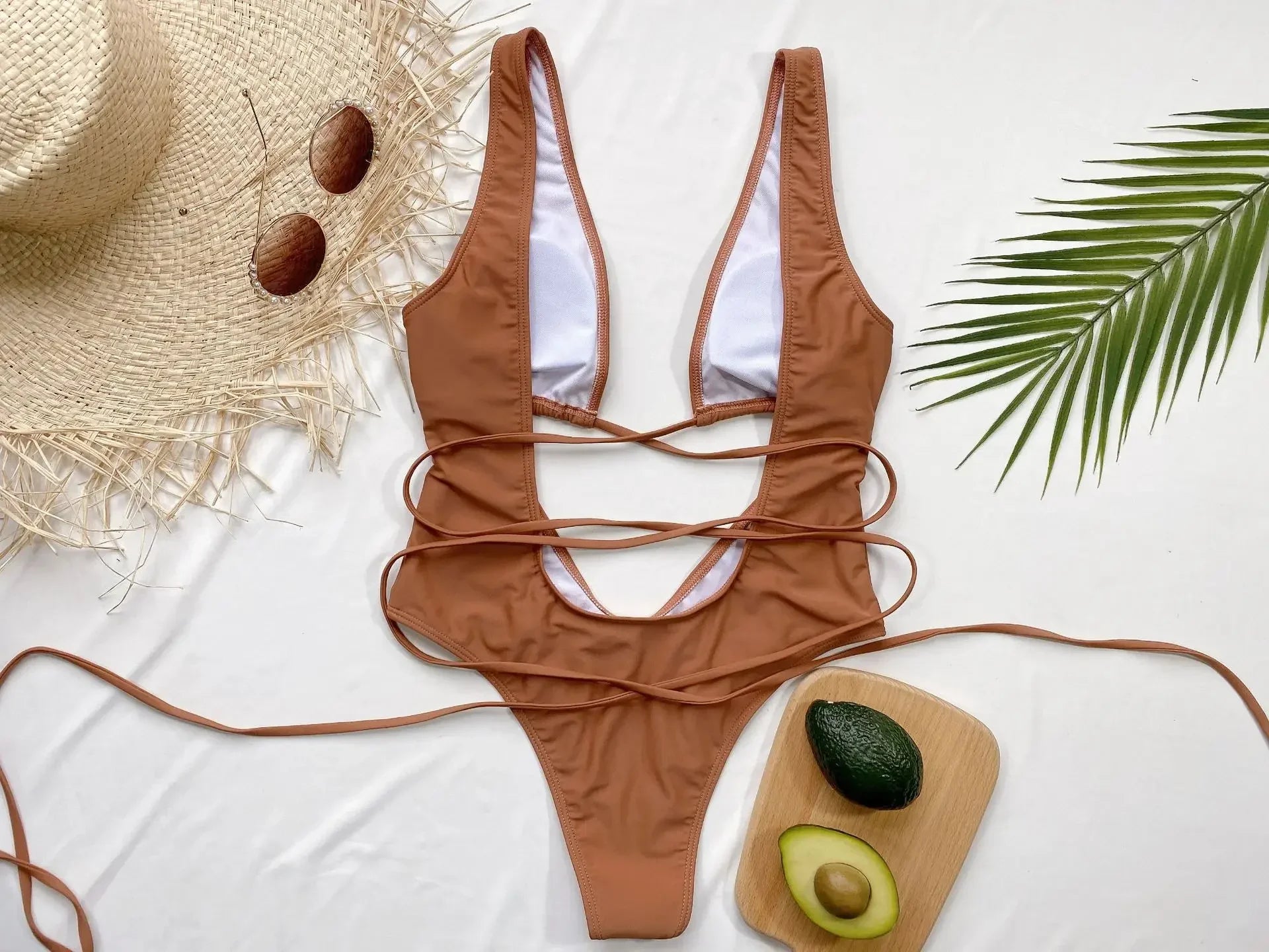 Leopard Deep V Neck Wrap Around High Cut Women Swimwear One Piece Swimsuit Female Monikini Tummy Cut Out Bathing Suit Swim Lady