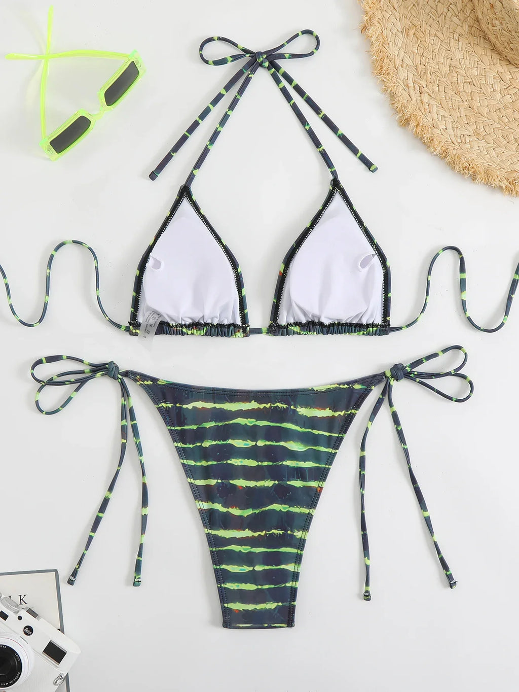 2026 Halter Triangle Bikinis Printed Swimsuit Women Sexy String Swimwear Female Bathers Swimming Bathing Swimming Swim Suit