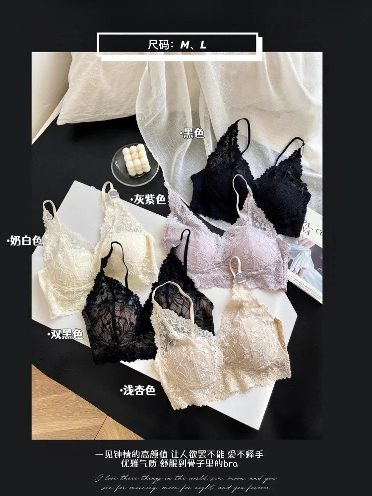 MOYISU Seamless French Bra Women Halterneck Lace Bustier One Cup Strappy Back Sexy Elegant Support CA Fast Delivery Comfort Wear
