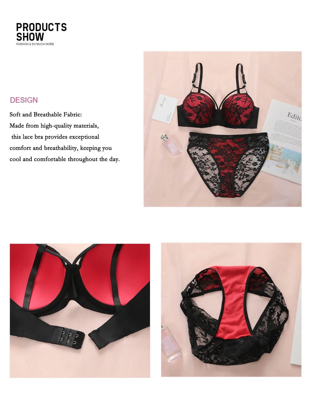 Hot Selling Women's Sexy Gathering Anti Sagging Black Lace Flower Contrasting Design With Double Buckle Adjustable Bra A2427