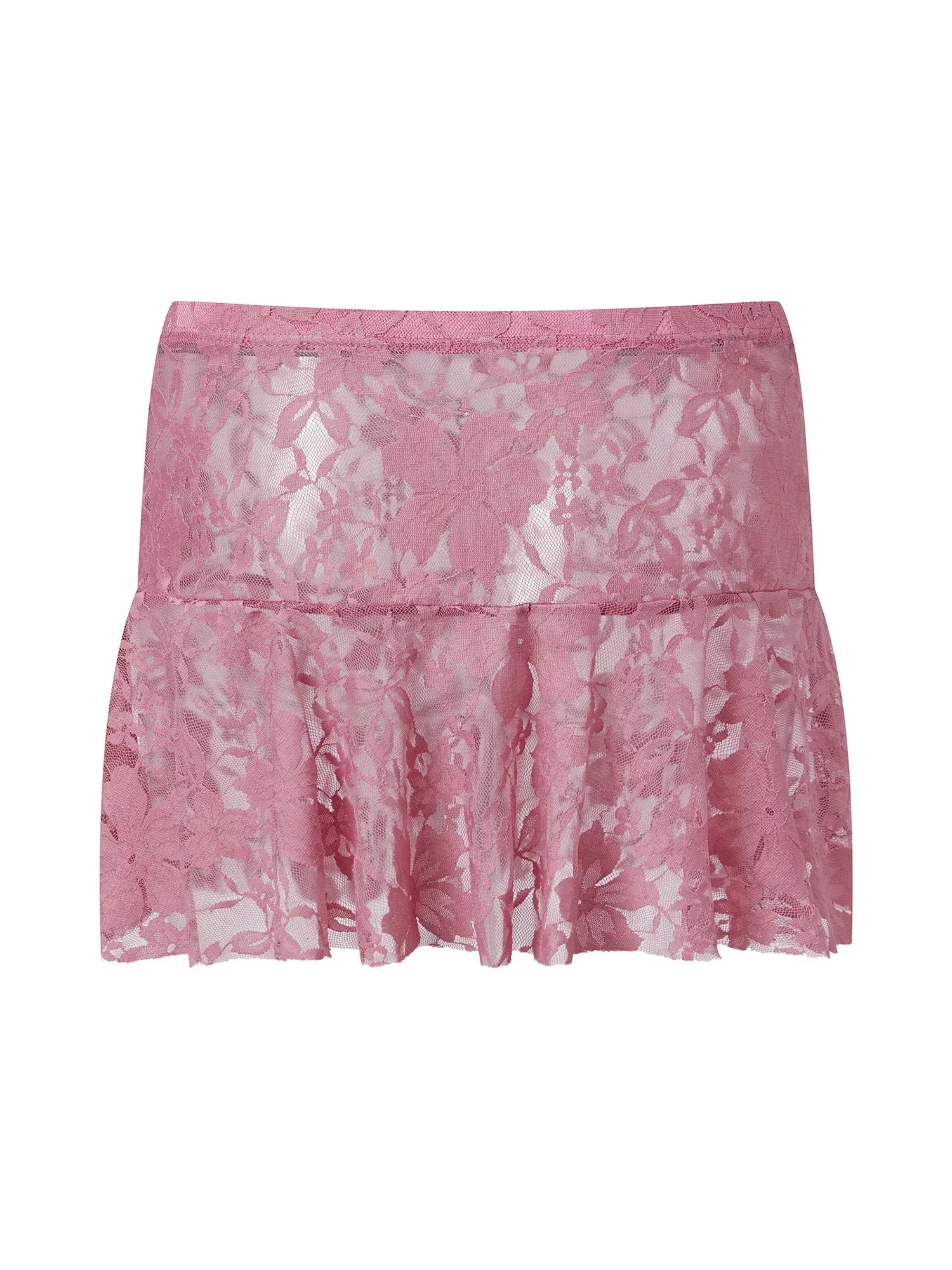 Summer Women Mini Skirts Floral Lace Sheer Elastic Waist A-line Skirt for Beach Vacation Club Cover-ups Streetwear