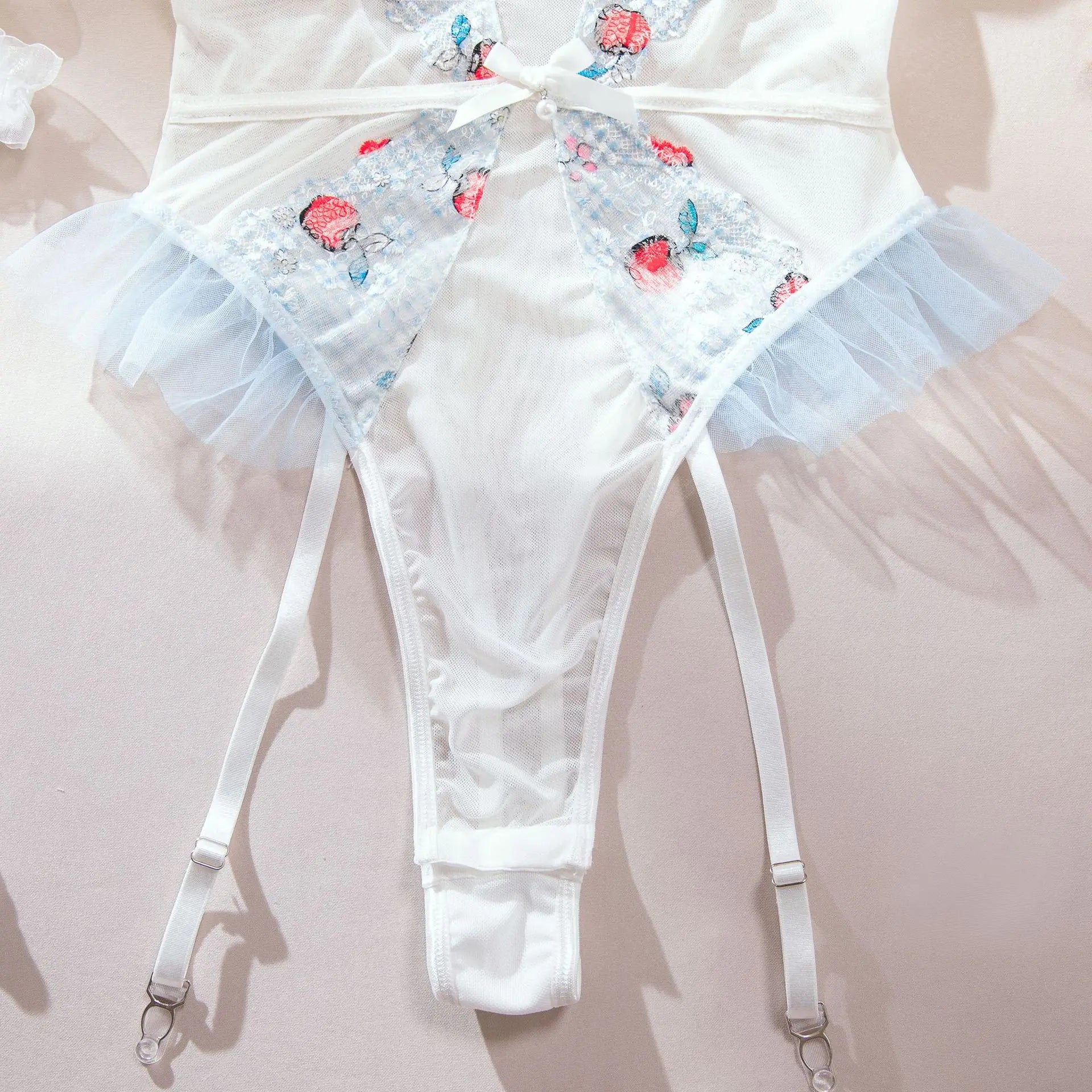 Toucheart Women Sexy Bodysuit Lace Printing See-through Skinny Plunge Romantic Hot Girls Interesting Leisure Sling Jumpsuit Set