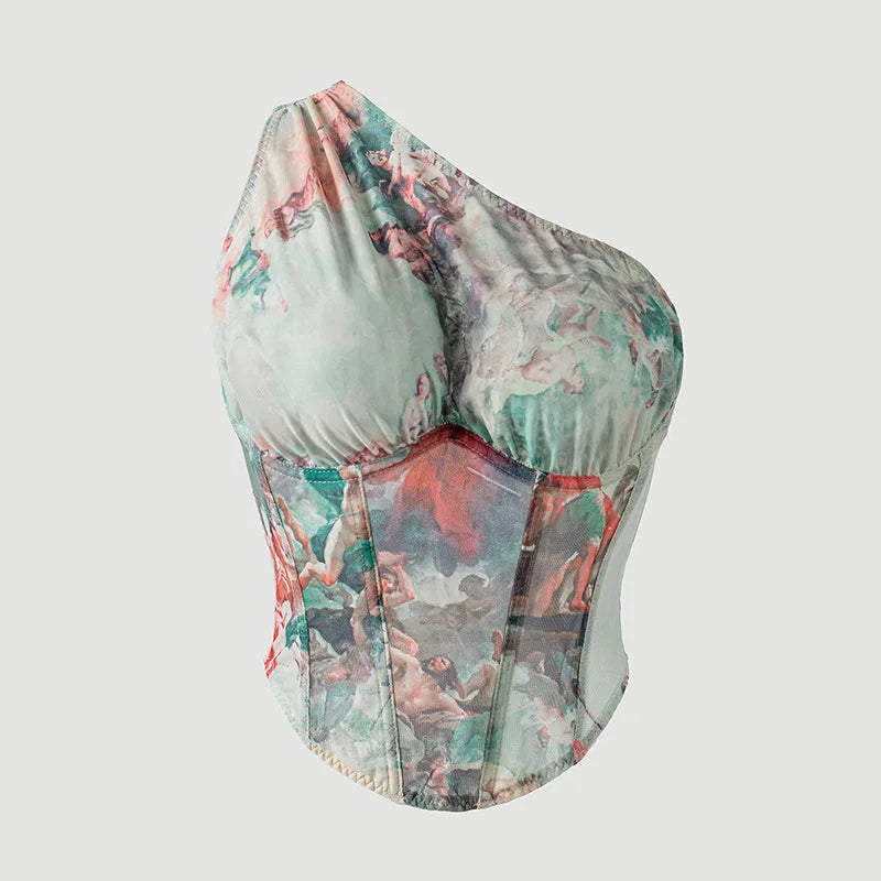 Wind Waist Cinching Three-Dimensional Slim Fit Underwire Small Strap Printed Sexy Fishbone Bra Vest Top Casaul Elegant IHOD