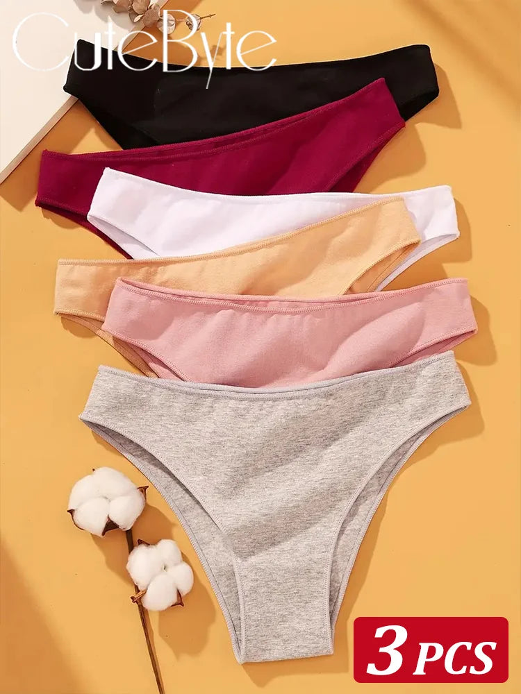 3Pcs Women's Cotton Seamless Briefs Intimates Women Sexy Panties Solid Color Breathable Underwear Female Low Waist Soft Lingerie