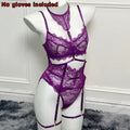Toucheart Sexy Lingerie Suit for Women Lace Patchwork Halter Bra Set Solid Color Sexy Mesh See-through Garters Underwear Set New