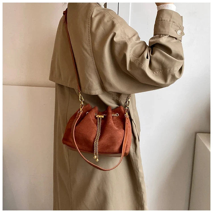 2026 Soft Commuting Crossbody Bags Faux Suede Sewing Hot Sale Bags for WomenThread Solid Color String Women's Handbags