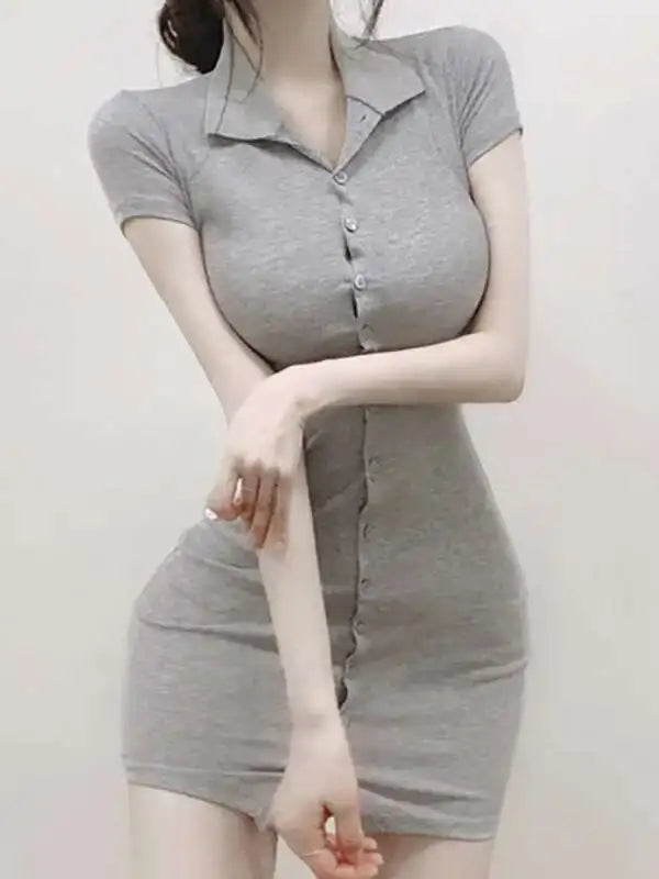 South Korea 2023 New Spring/Summer Dress Small Sexy Slim Fit Temperament Tight Short Sleeve Slim Wrap Hip Short Dress IDEI