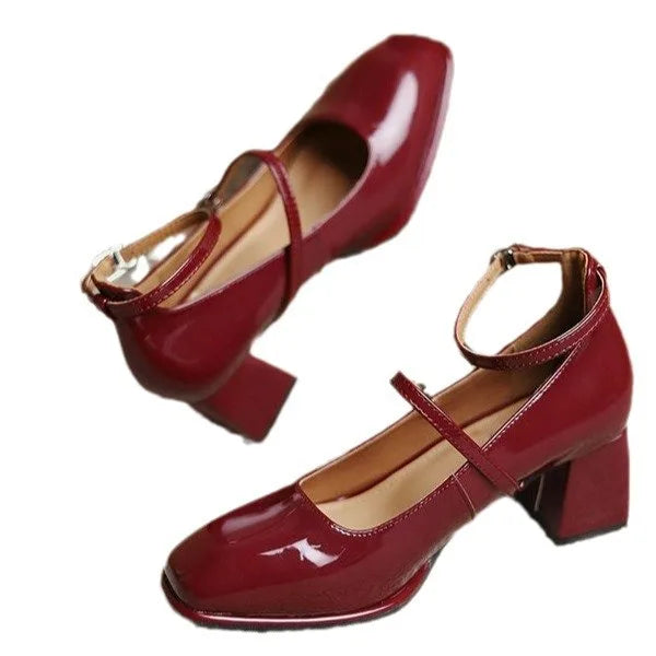2026 New Mary Jane Shoes High Quality Leather Shoes Shallow Square Toe Womens Sandals Buckle Strap Women's Pumps