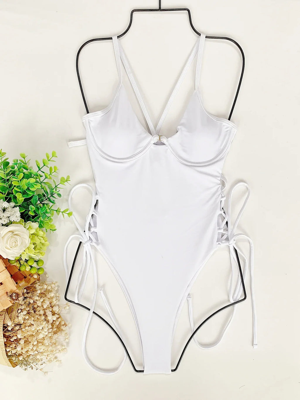 DEKA Underwire Swimwear Women Lace Up One Piece Swimsuit Bandage Female Backless Monokini Bather Bathing Suit Swim Lady