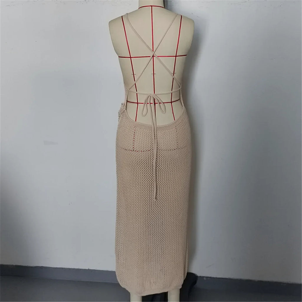 3D Flowers Hollow Out Backless Crochet Knit Tunic Beach Cover Up Cover-ups Beach Dress Beach Wear Beachwear Female Women K6561