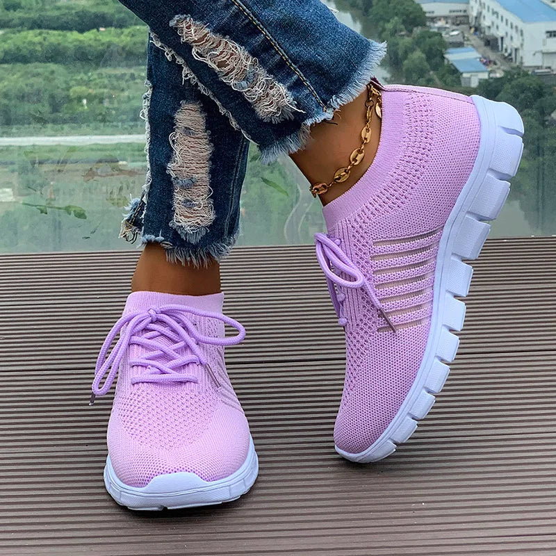 Spring Autumn Solid Breathable Mesh Flat Shoes Women Plus Size Non Slip Sock Sneakers Woman Comfortable Soft Sole Sport Shoes