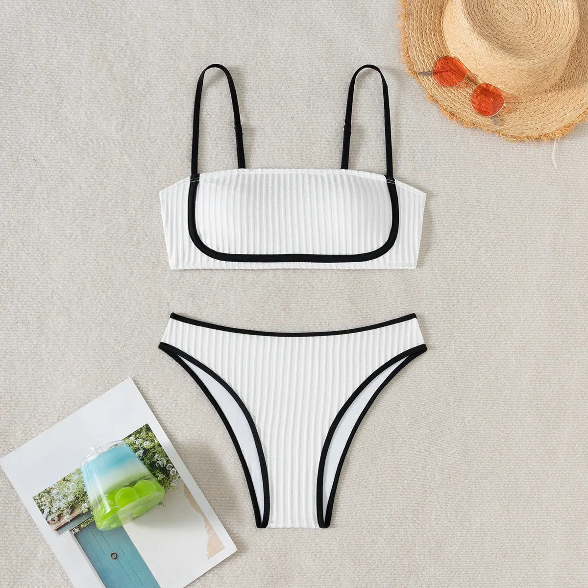 XS - L Wrinkled Bandeau Bikinis High Waist Bikini Female Swimsuit Women Swimwear Two-pieces Bikini Set Bathing Suit Swim Beach