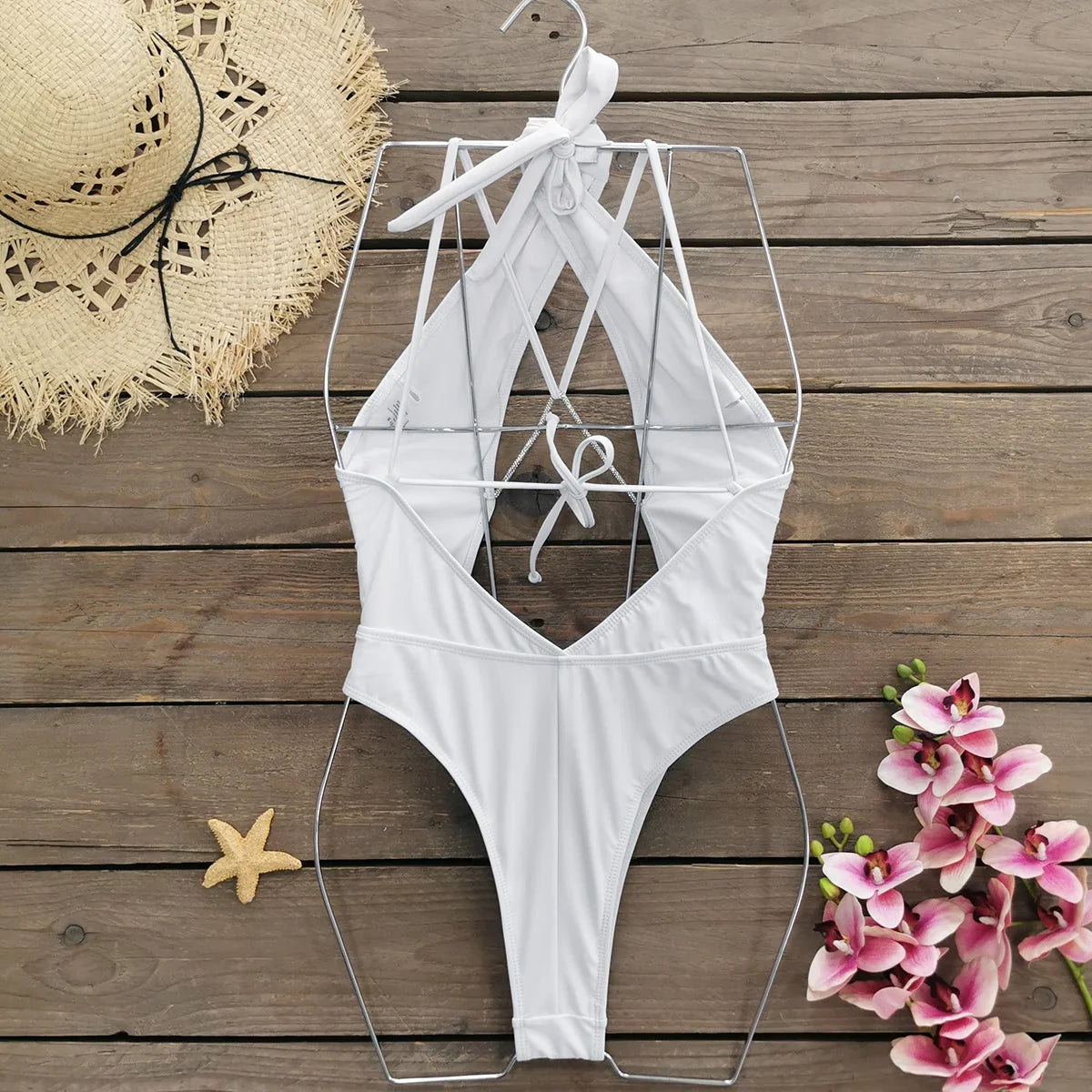Sexy Hollow Out One Piece Swimwear Push Up Women's Swimsuit  2024 Trend Solid Bath suits Halter Monokinis Summer Beachwear