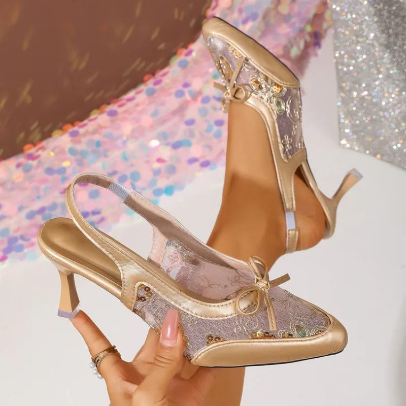 Top Quality Luxury Womens Sandal Casual Lace Flat Fashion Embroidered Muller Shoes Designer Silk Leather Soled High Heel
