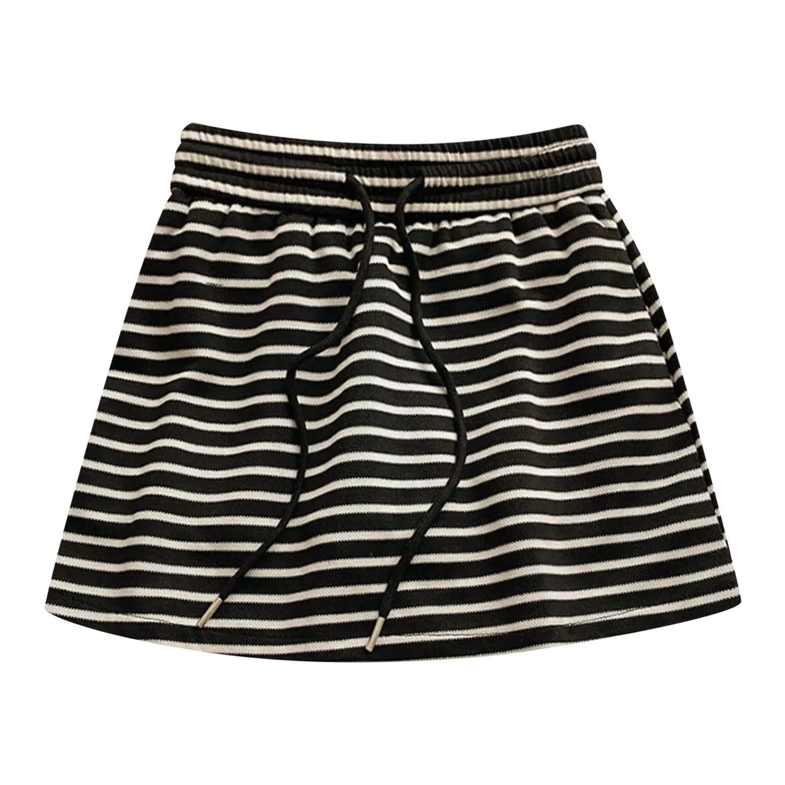 Women's Black White Striped Mini Skirt Drawstring Elastic High Waisted Sports Skirt Summer New Korean Style Sports Skirts 2026