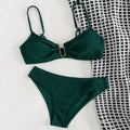 Sexy U-shape Metal Ribbed Jasper Bikinis Sets Two Pieces Thong Swimsuit Swimwear Bathing Suit Beach Outfits Biquini Tankini