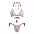 Women Summer 2 Pieces Bikini Swimsuits Dot Print Tie-Up Halter Neck Sleeveless Padded Bra Thong Bottoms Beach Bathing Suit Set
