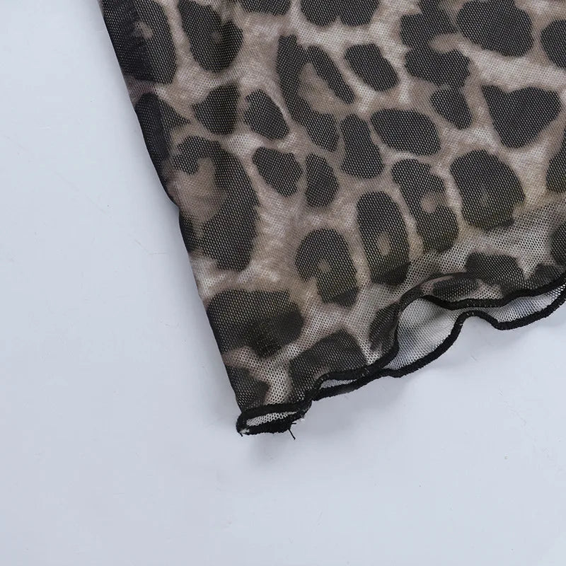 Spring Summer Off-Shoulder Sexy Leopard Print Long-Sleeve Dress European-Style Casual Backless Bell-Sleeve Mini Skirt Streetwear