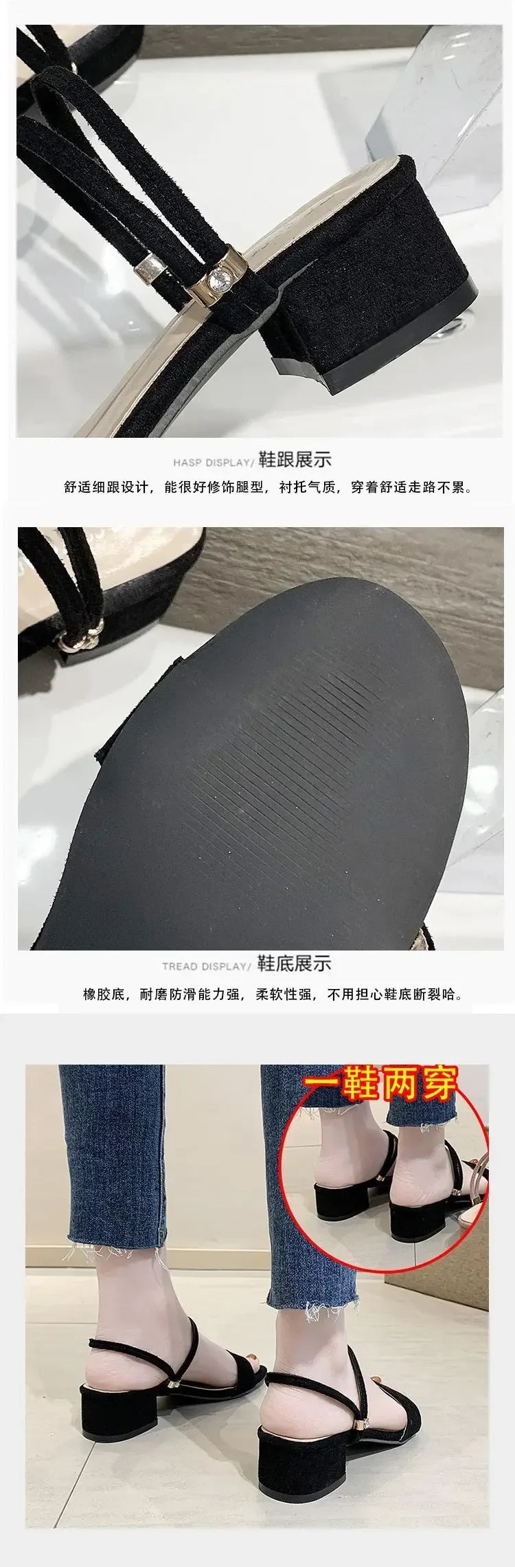 Women Sandals Chunky Heels Slides Summer 2026 Elegant Shoes Women Slipper Big Size 34-42 Fashion Summer Sandal Women