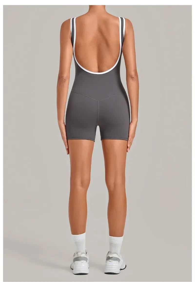 Women's Seamless Yoga Jumpsuits Sports Fitness Gym Sleeveless Backless Hip-lifting Shorts One-piece Training Workout Jumpsuit