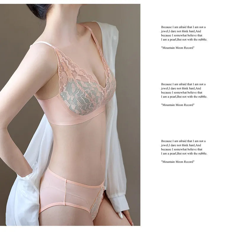French Style Sexy Lace Underwear Set, Non-Padded Push Up Bra for Small Bust, Wirefree & Breathable, New Hot Bestseller MOYISU AB