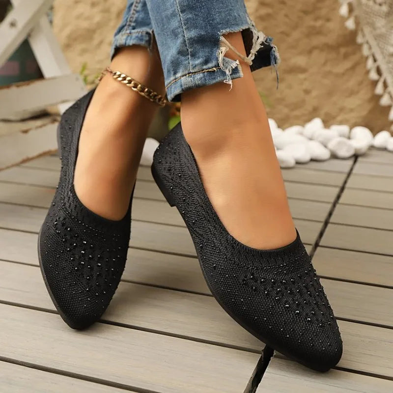 Elastic Knitting Flats Slip on Shoes for Women  Summer Breathable Soft Loafers Woman Lightweight Casual Shoes Mom Moccasins