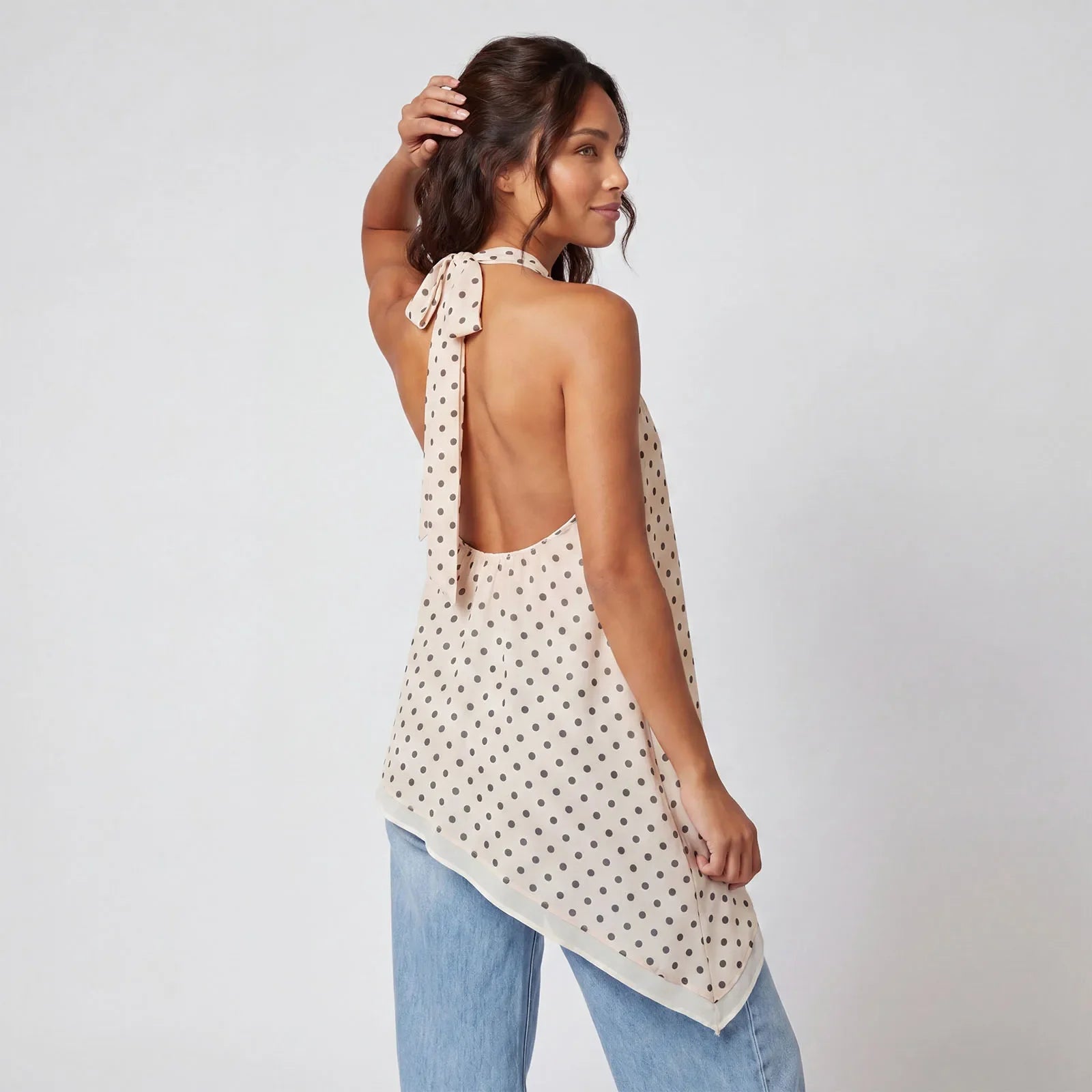 Women's Summer Solid Color/Dot Print Halter Tops Stylish Layered Asymmetrical Handkerchief HemSleeveless Vest