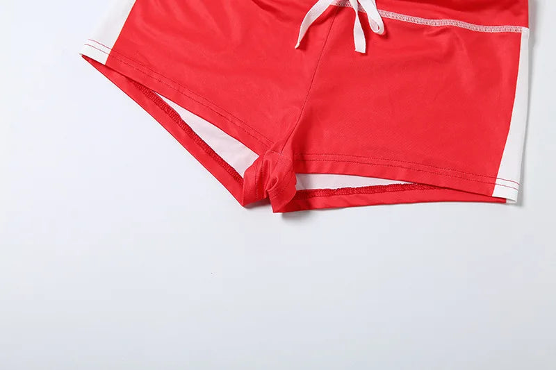 European and American 2026 Spring and Summer Casual Contrast Color Halter Backless Top High Waist Butt Lifting Shorts Set