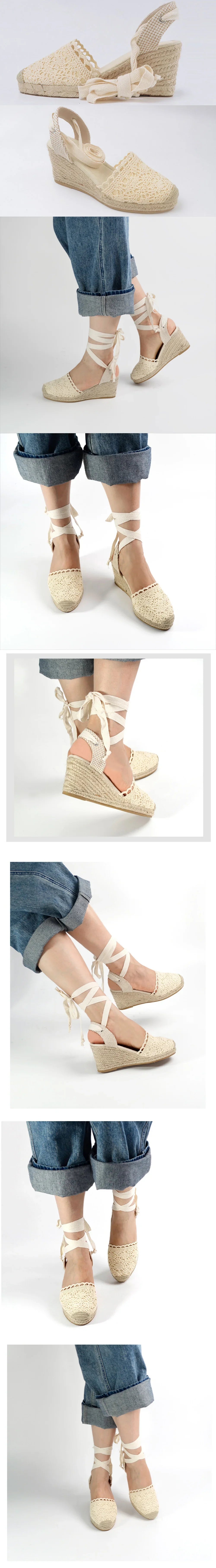 2026 Big Size 43 Summer Bohemian Espadrilles Sandals Women Ankle Wrap Gladiator Sandals 6CM Wedges Heels Platform Shoes Woman