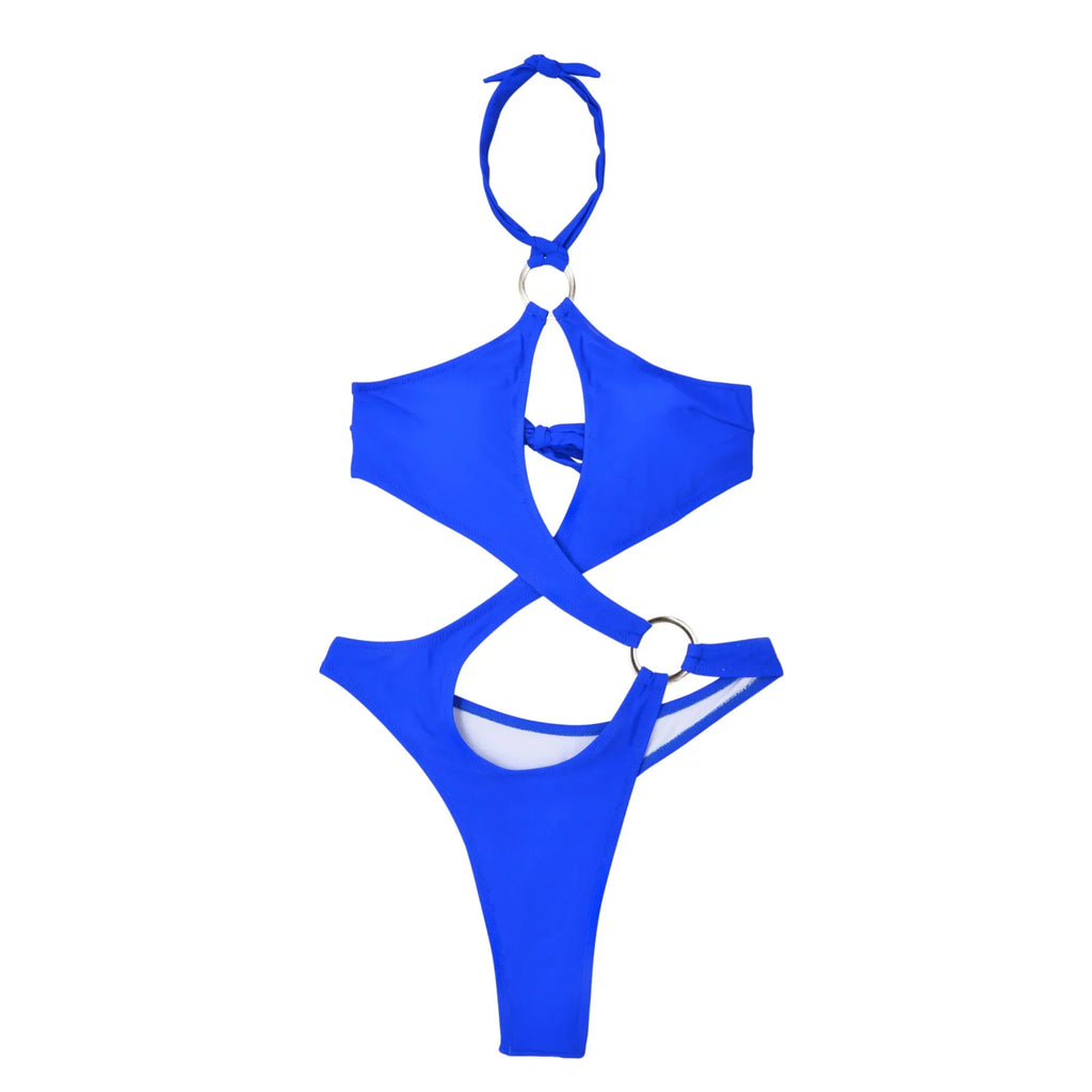 Sexy Cross Ring Halter Bandage Hollow Swimsuit One Piece Bikinis 2024 Women Thong Swimsuit Female Bathing Suit Swimwear Biquini