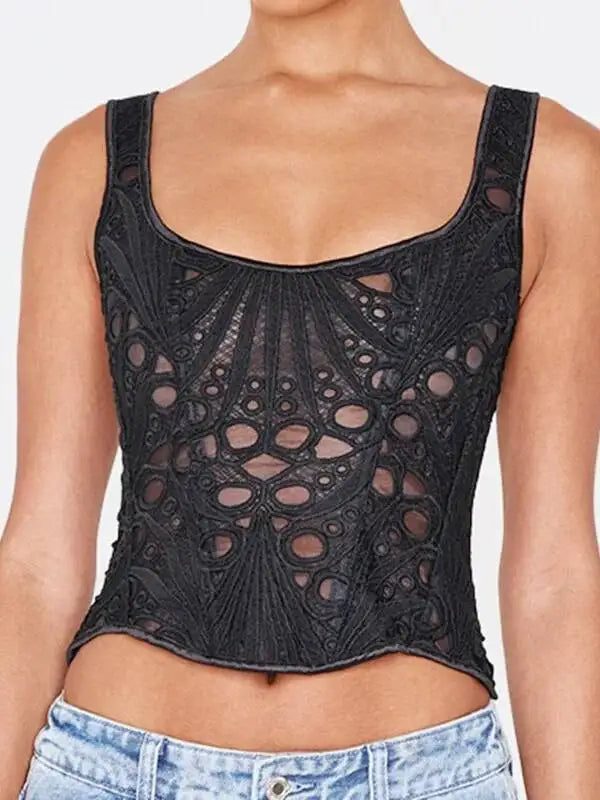Lace Double Layer Fitted Corset Casaul Style Waist Trainer Mesh Solid Color Hollow Out Backless Suspenders Sleeveless Top CSSX