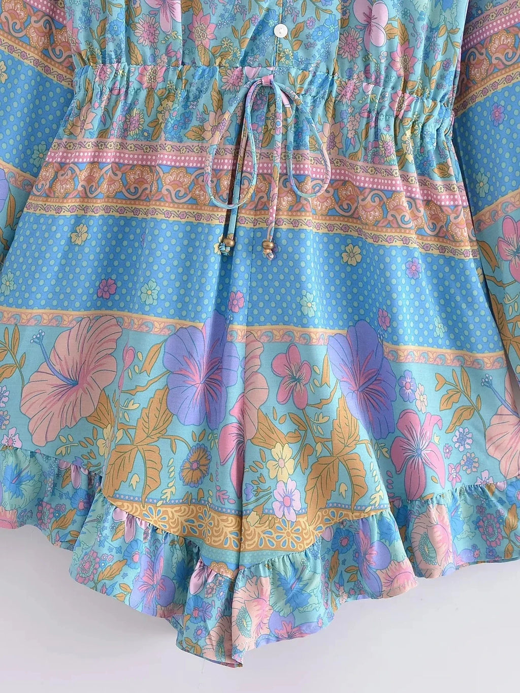Long Sleeve Spring Summer Short Jumpsuit Women Printed Bohemian Wide Leg Playsuit Female Romper Ruffles Rayon Boho Overalls 2025