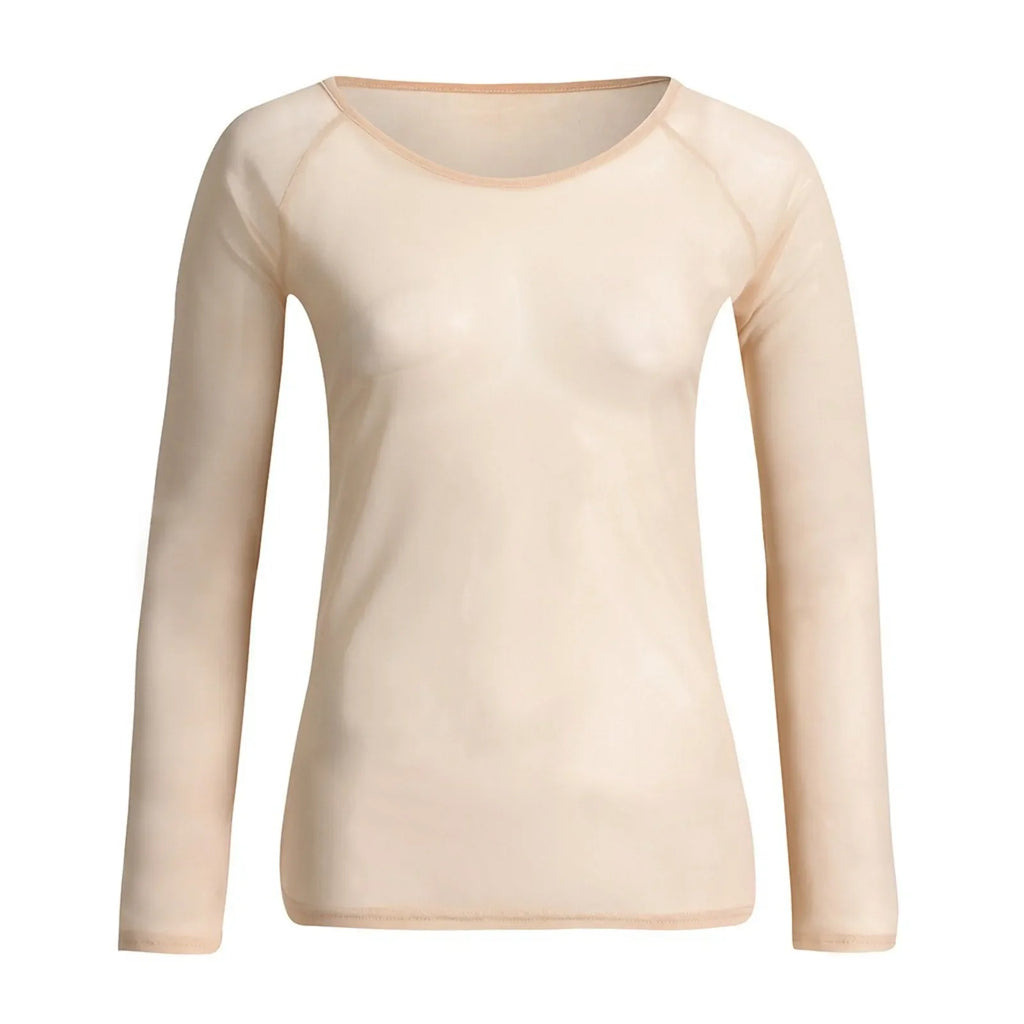Sexy Women T Shirt See Through Mesh Black Long Sleeve Tees Sheer Slim Fit O Neck Tulle Crop Top Y2k T-Shirt Transparent Clubwear