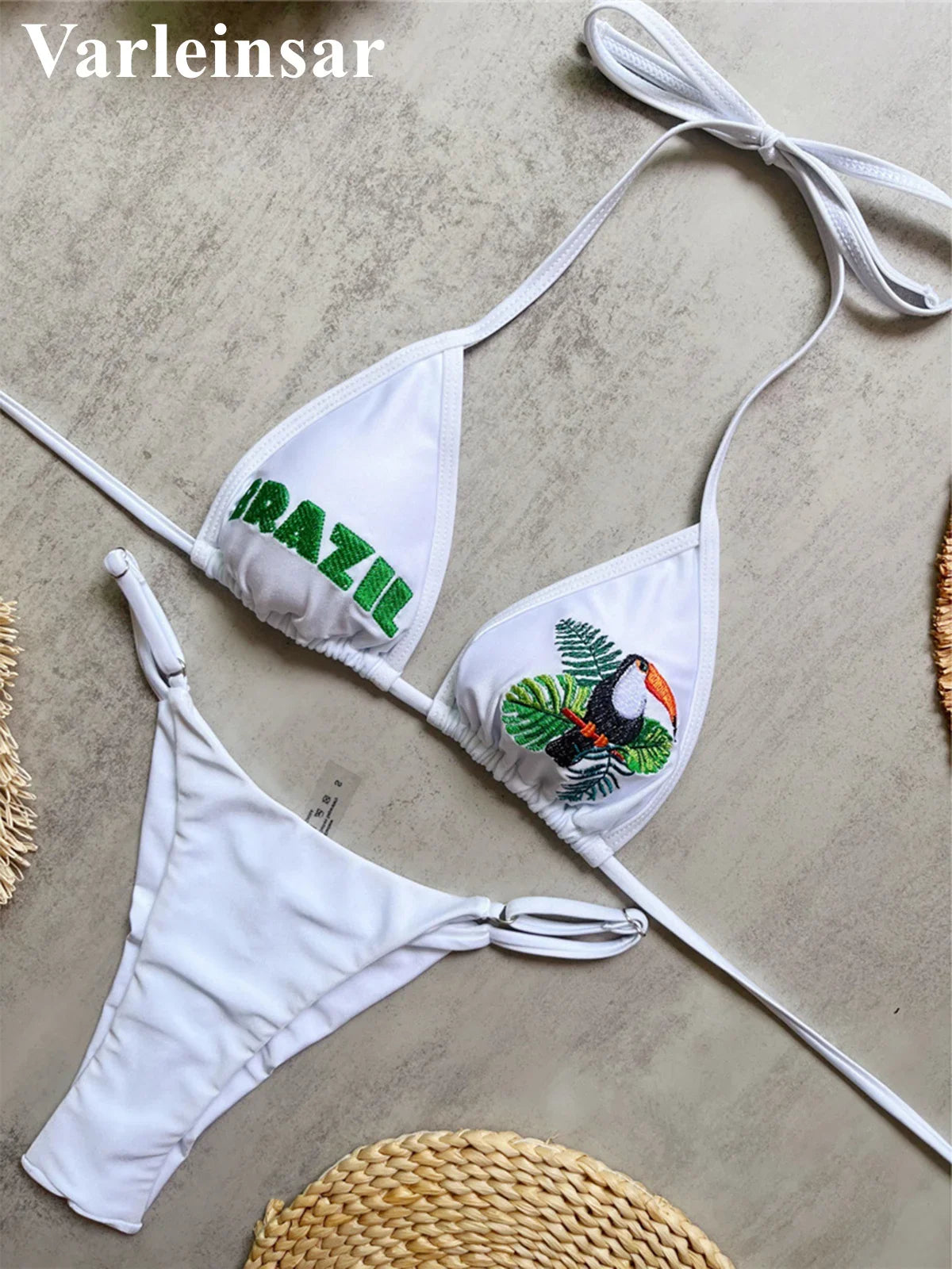 Brazil Letter Printed Halter Bikini Women Swimwear Female Swimsuit Two-Pieces Bikini Set Padded Bather Bathing Suit Swim V8352