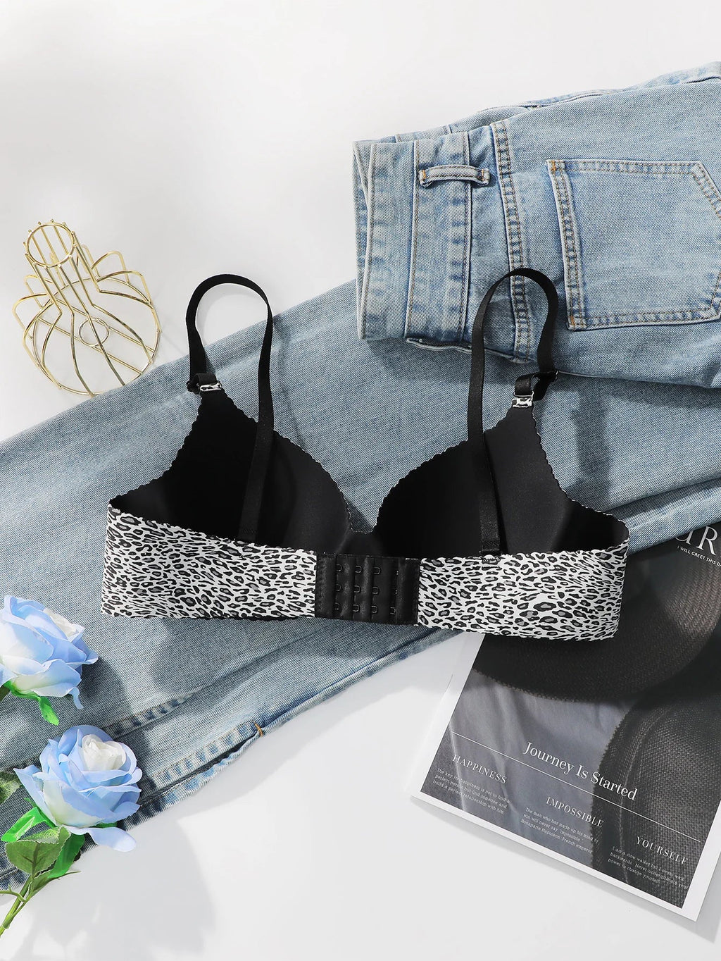 Women's Sexy One-piece Bra With Small Floral Patterns Without Steel Rings Gathered Push Ups Daily Comfortable Underwear A5033