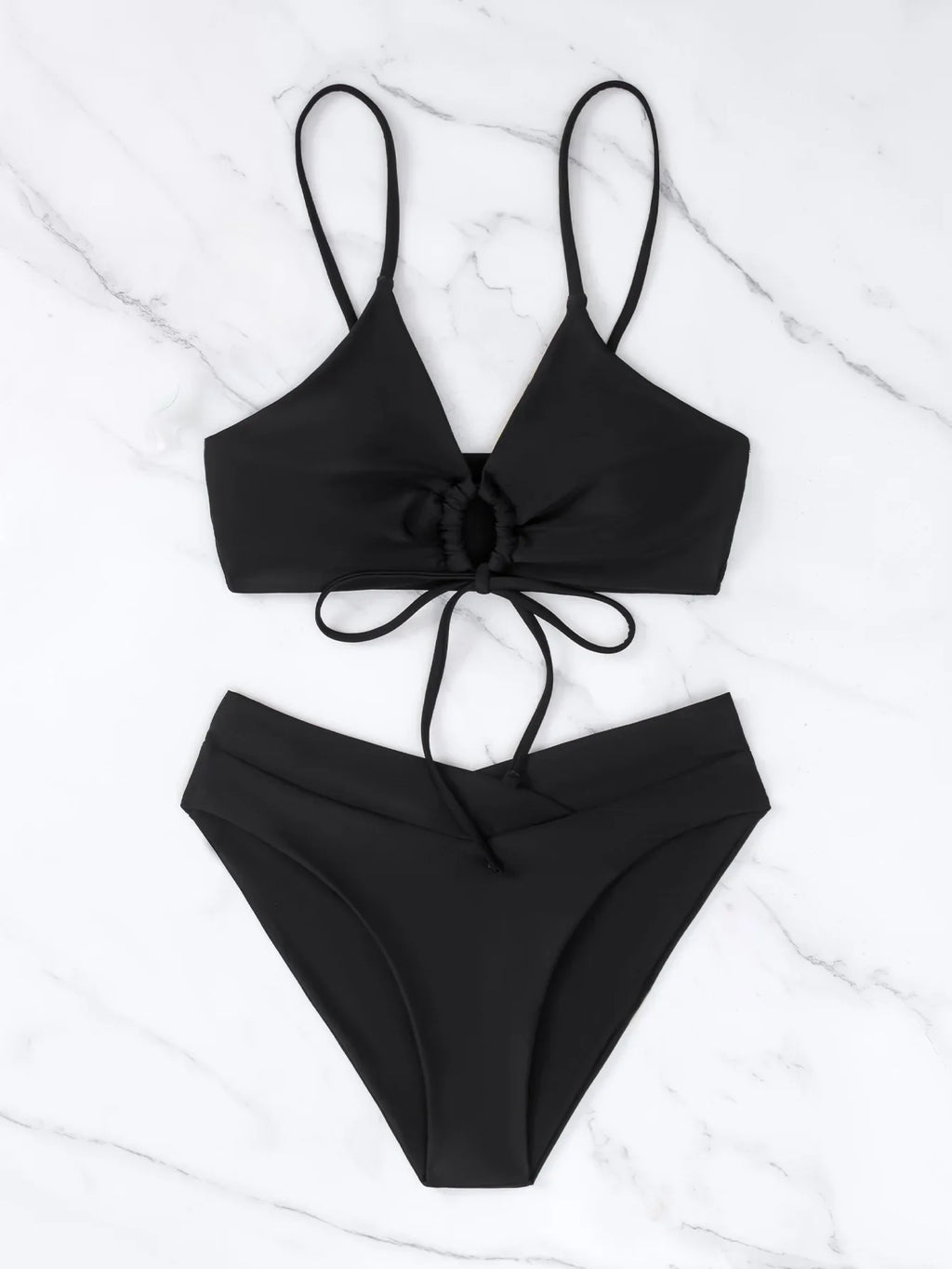 New Women's Swimsuit High Waist Two Piece Bikini Set Hollow Out V-neck Bandage Cross Backless Beach Swimwear Summer Bathing Suit