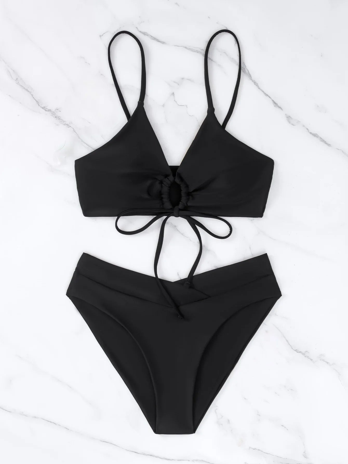New Women's Swimsuit High Waist Two Piece Bikini Set Hollow Out V-neck Bandage Cross Backless Beach Swimwear Summer Bathing Suit