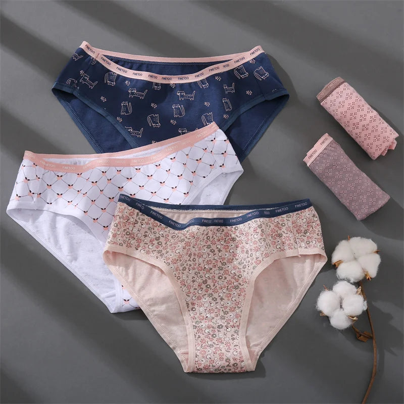Women Printing Floral Panties 3Pcs/set Low-Rise Cotton Briefs Female Comfortable Underwear Female Soft Panties Lingerie M-2XL