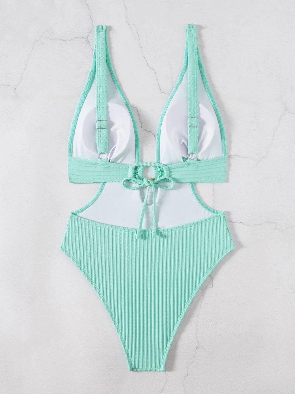 Striped Deep V Neck Cut Out Female Swimwear One Piece Swimsuit Women High Leg Cut Monokini Backless Bathing Suit Swim Bodysuit