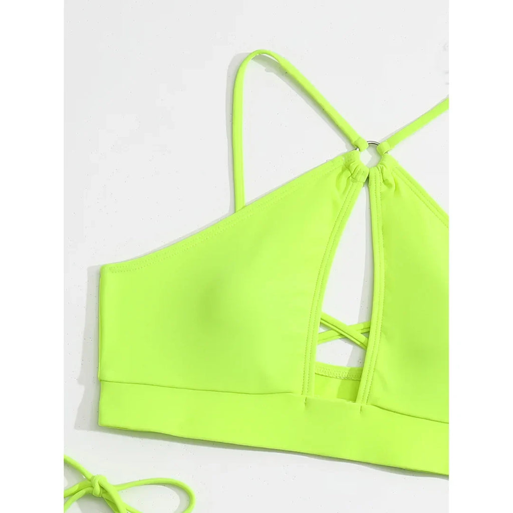 Cut Out Halter Bikini Female Swimsuit Women Swimwear Two-pieces Bikini set Padded Strappy Bather Bathing Suit Swim Lady V3423