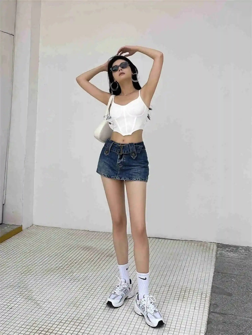 WOMENGAGA Korean Style Spicy Girl Denim Half Body Short Skirt Female Slim Tight Ultra Short A-line Slim Hip Skorts Fashion 3POJ