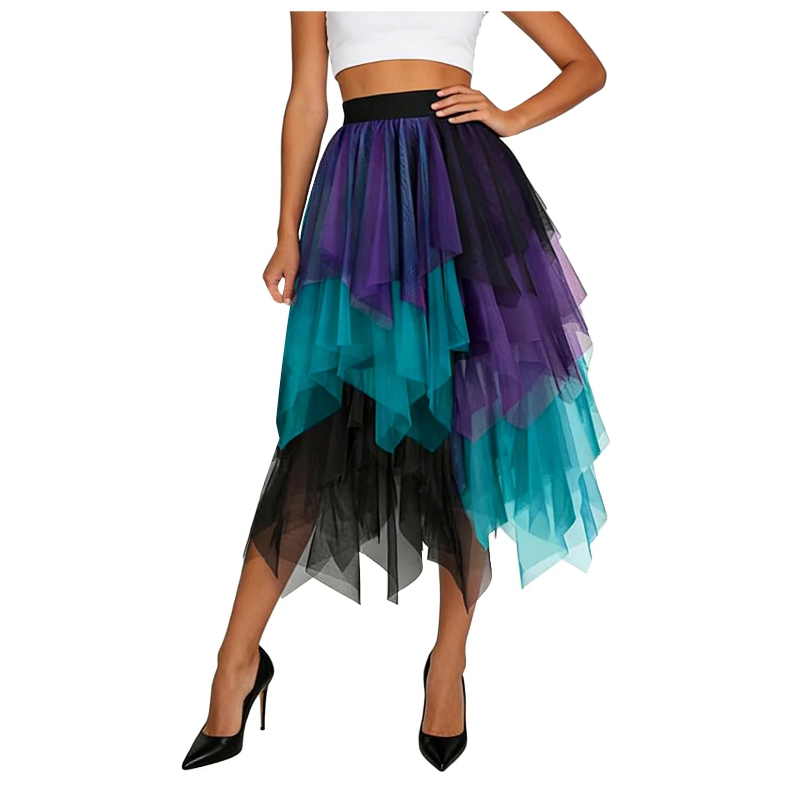 Women's Layered Rainbow Tulle Skirt Dance Tulle Tutu Skirt For Clubwear Carnival Party Skirts Fairy Asymmetrical Layered Faldas