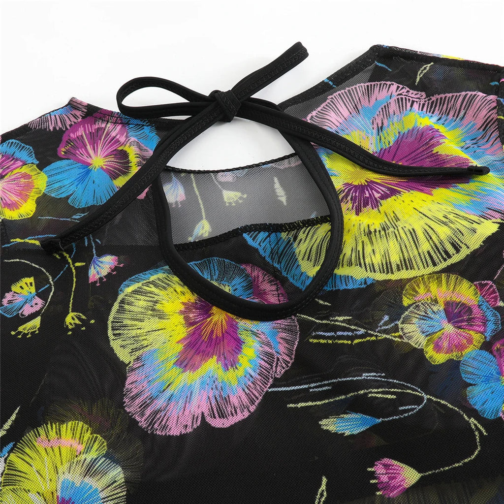 S - XXL New Printed Long Sleeve With Pants Women Swimwear One Piece Swimsuit Female Floral Padded Bather Bathing Suit Swim V7176
