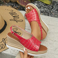 Buckle Strap Wedge Heel Sandals for Women Summer 2026 Plaid Pattern Platform Sandals Woman Thick Bottom Anti Slip Beach Shoes