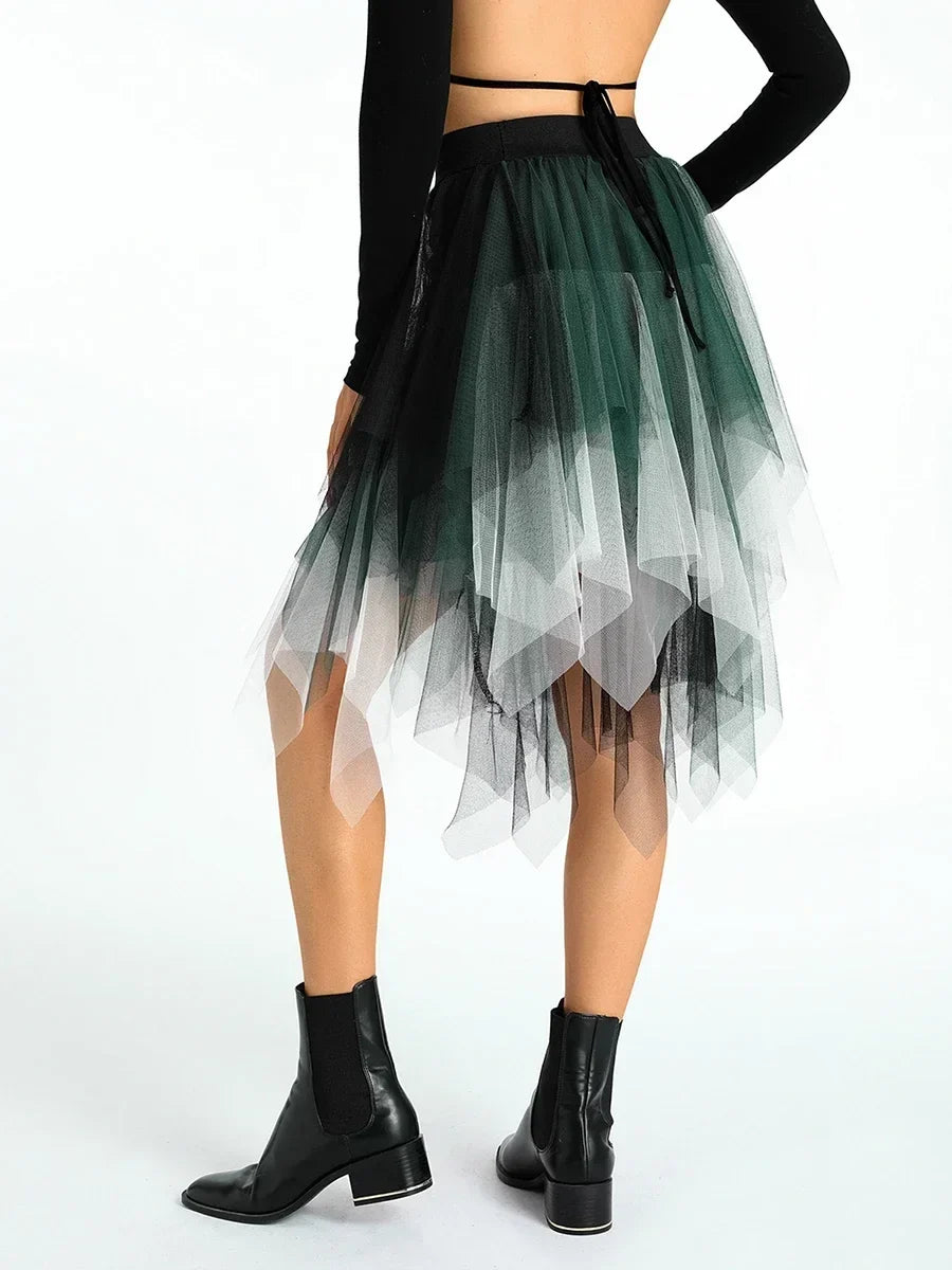 Women's Irregular Tulle Long Skirts Elastic High Waist Layered Mesh Tutu A-line Skirts Bohemian Korean Fashion Y2K Skirts