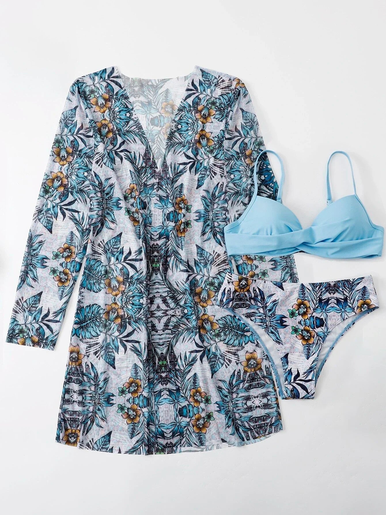 3 Pieces Push Up Bikinis 2026 Women With Kimono Beach Printed Swimsuit Sexy Swimwear Female Bathers Bathing Swimming Swim Suit